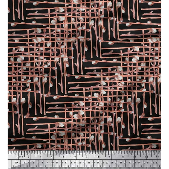 Soimoi Black Cotton Duck Fabric Cotton Ball Floral Decor Fabric Printed Yard 42 Inch Wide