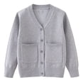 thumbnail image 2 of Liweisiy Girl's V Neck Knit Cardigan Long Sleeve Ribbed Cuff Button Down Coat With Pockets Uniform School Casual Sweater Coat Gray 7-8Years, 2 of 9