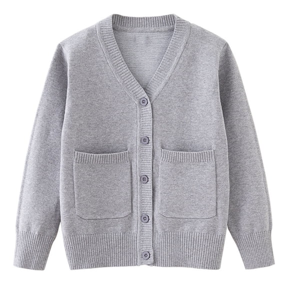 Mifsaly Boys Girls Cardigan Sweater V Neck Button Down Knit Cardigans Classic Long Sleeve Knitwear Back To School Uniform Cozy Fall Outerwear with Pockets