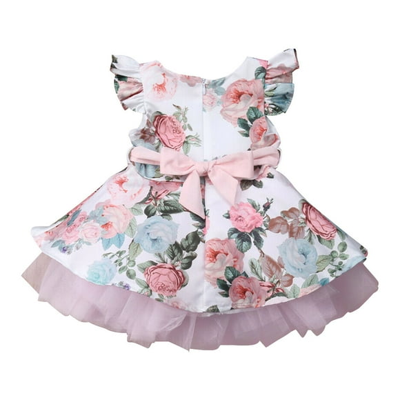 Sonducket Vestido de niña estampado Bowknot cinturón ropa de bebé ropa de bebé chico vestido de fiesta regalo conjuntos de ropa rosa 100cm