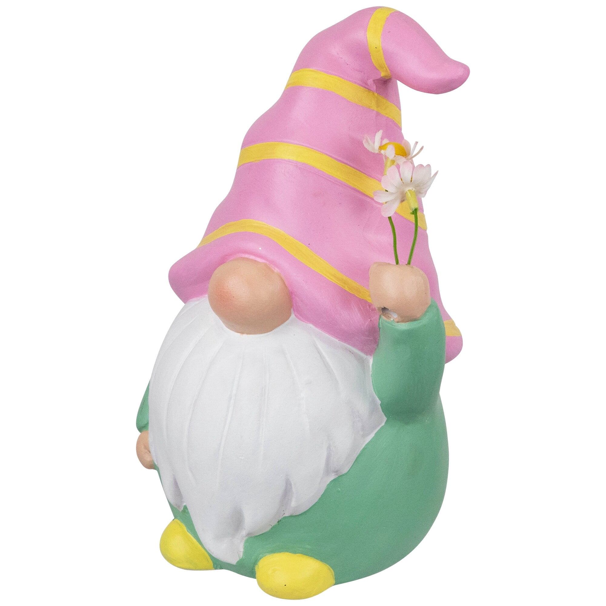 Gnome Holding Flowers Spring Figurine - 8" - Pink and Green