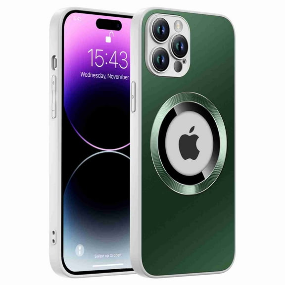 Cover for iPhone 14 Plus, Compatible with MagSafe,Slim Shockproof Soft Silicone Frame Camera Lens Protector Matte Hard PC Case Cover, darkgreen