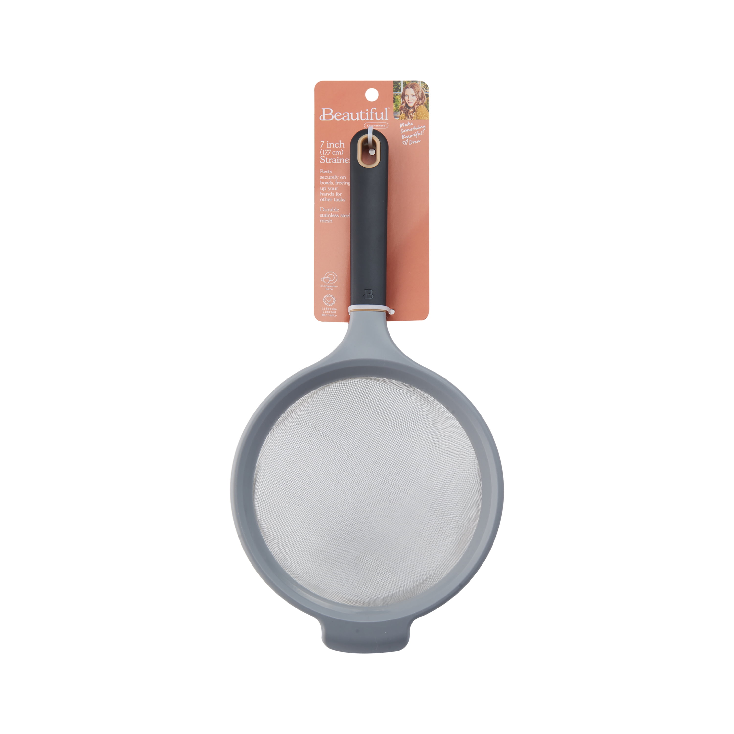 Beautiful 7-inch Mesh Strainer with Lip in Black Sesame by Drew Barrymore