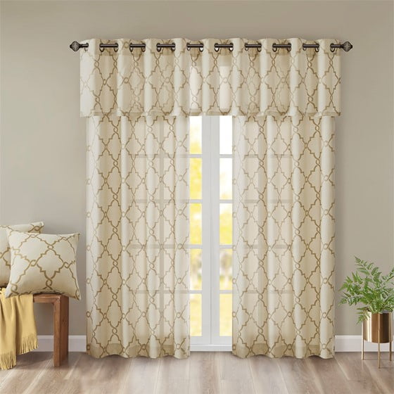 MAYEERTY 50x18" Fretwork Print Grommet Top Valance - Beige/Gold