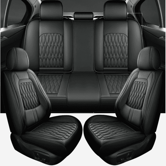HUONA Leather Seat Cover Set Front and Rear Car Seat Protectors Full Set for Ram 1500 2500 3500 2009-2025 Black