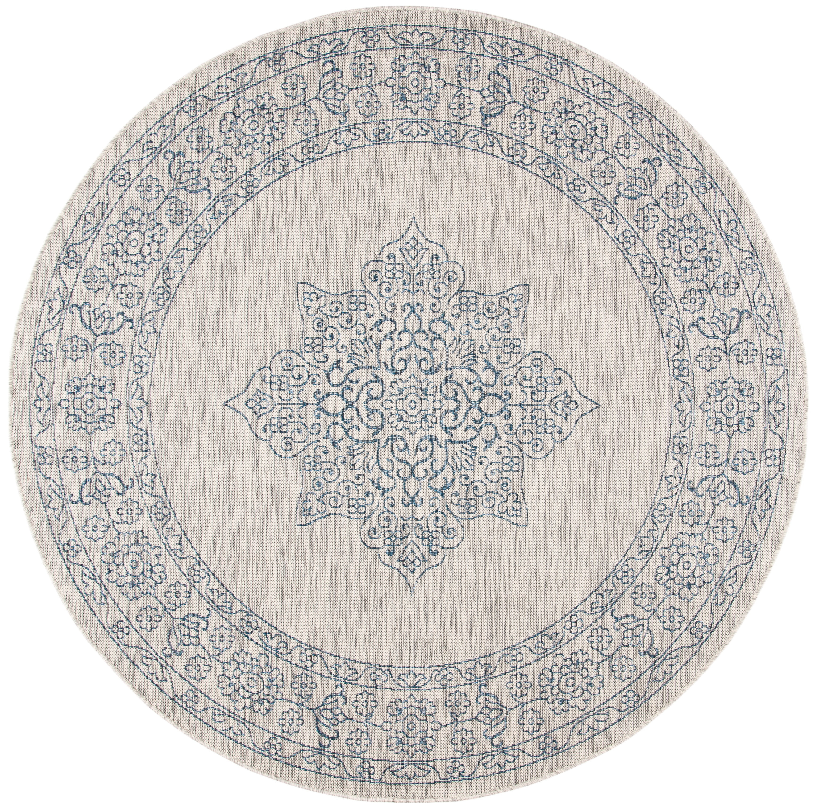 Safavieh Courtyard Delbet Medallion Indoor/Outdoor Area Rug, Gray/Navy, 6'7" x 6'7" Round
