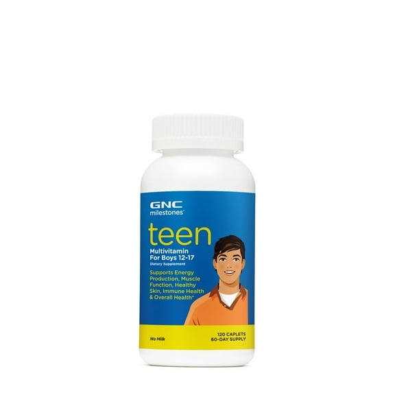 GNC Milestones Teen Multivitamin for Boys 12-17, 120 Caplets, Supports Energy Production and Muscle Function