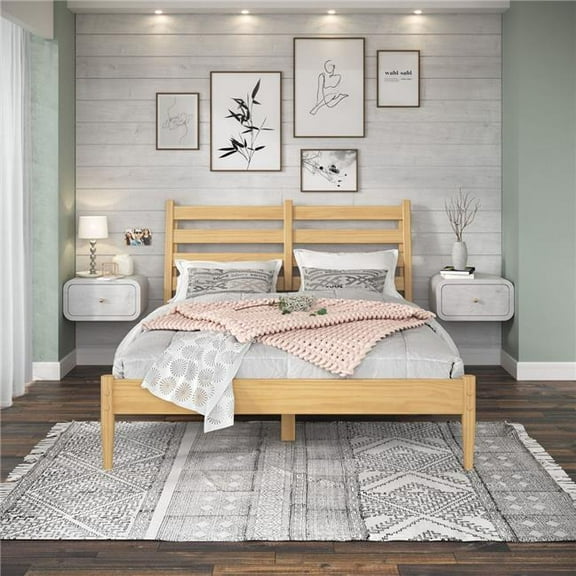 Mid-Century Slat Bed, Scandinavian Oak - Queen Size