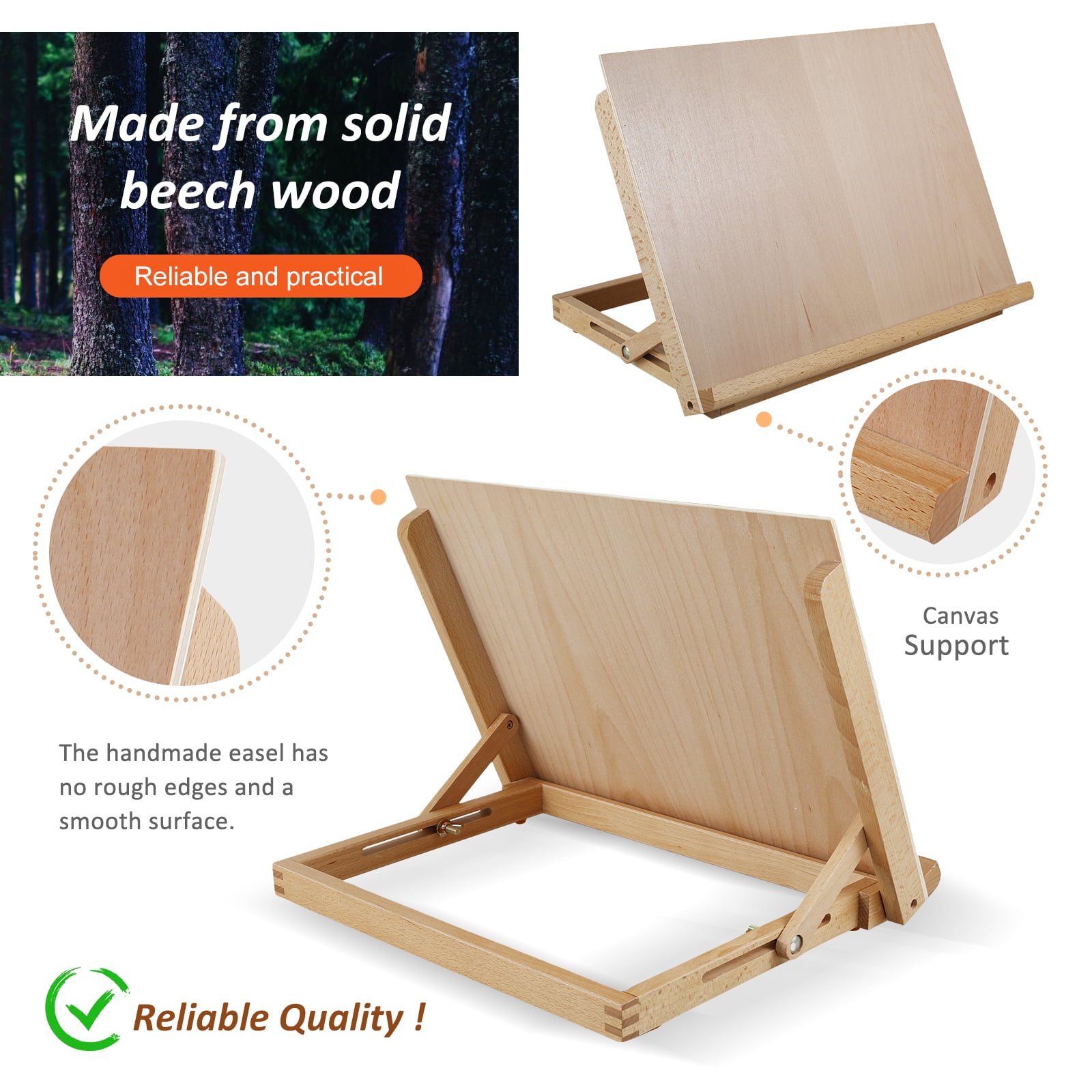 Ikoopy Large Drawing Board Easel Solid Beech Wood Tabletop Painting Easel with Smooth Surface Adjustable Angle Art Easel Folding Drawing and Sketching Board for Artists Beginners Student