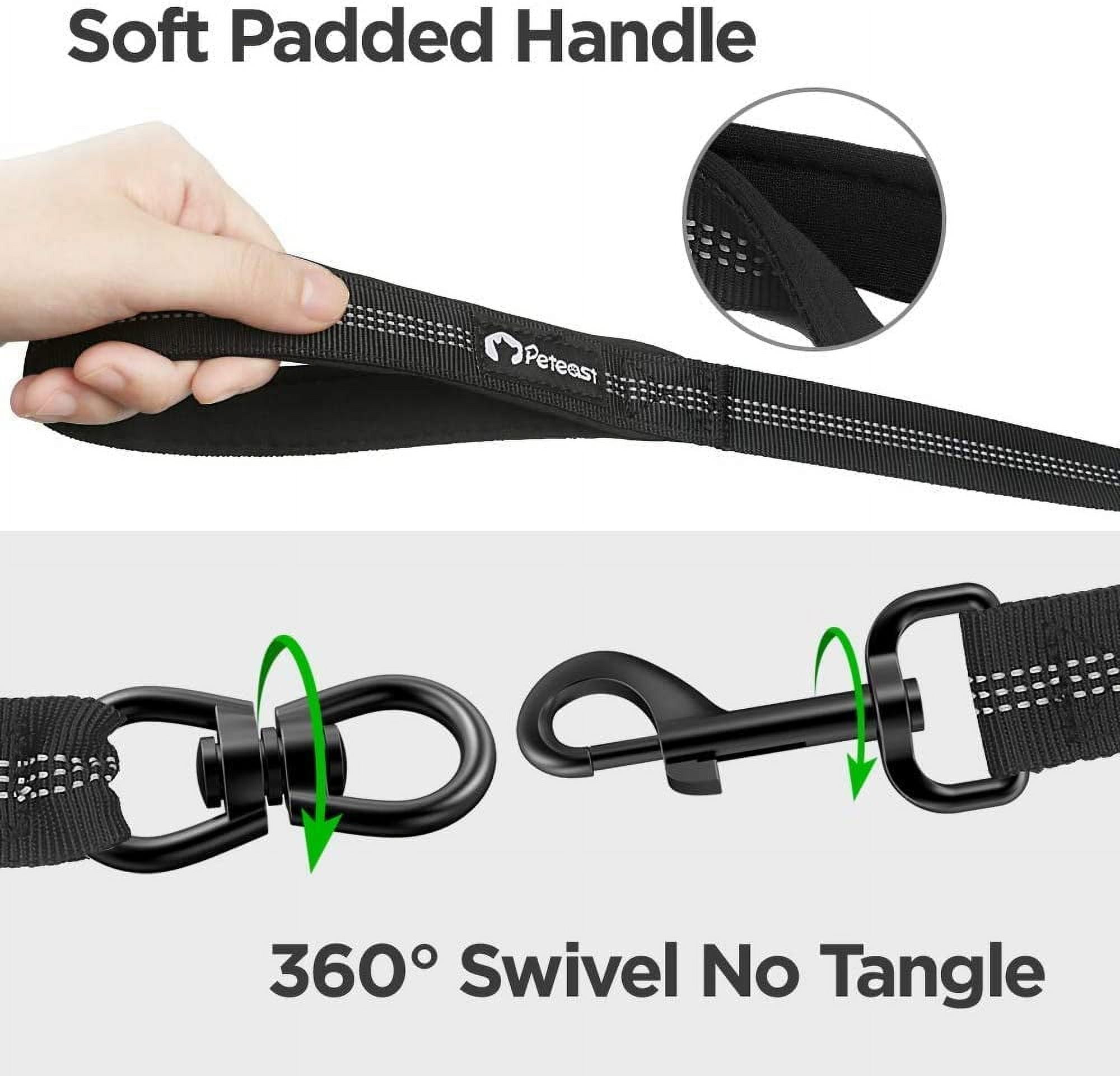 AUTOWT Double Dog Leash, 360° Swivel No Tangle Reflective Lead With Two Padded Handles Dual Dog Splitter Comfortable Shock Absorbing Training