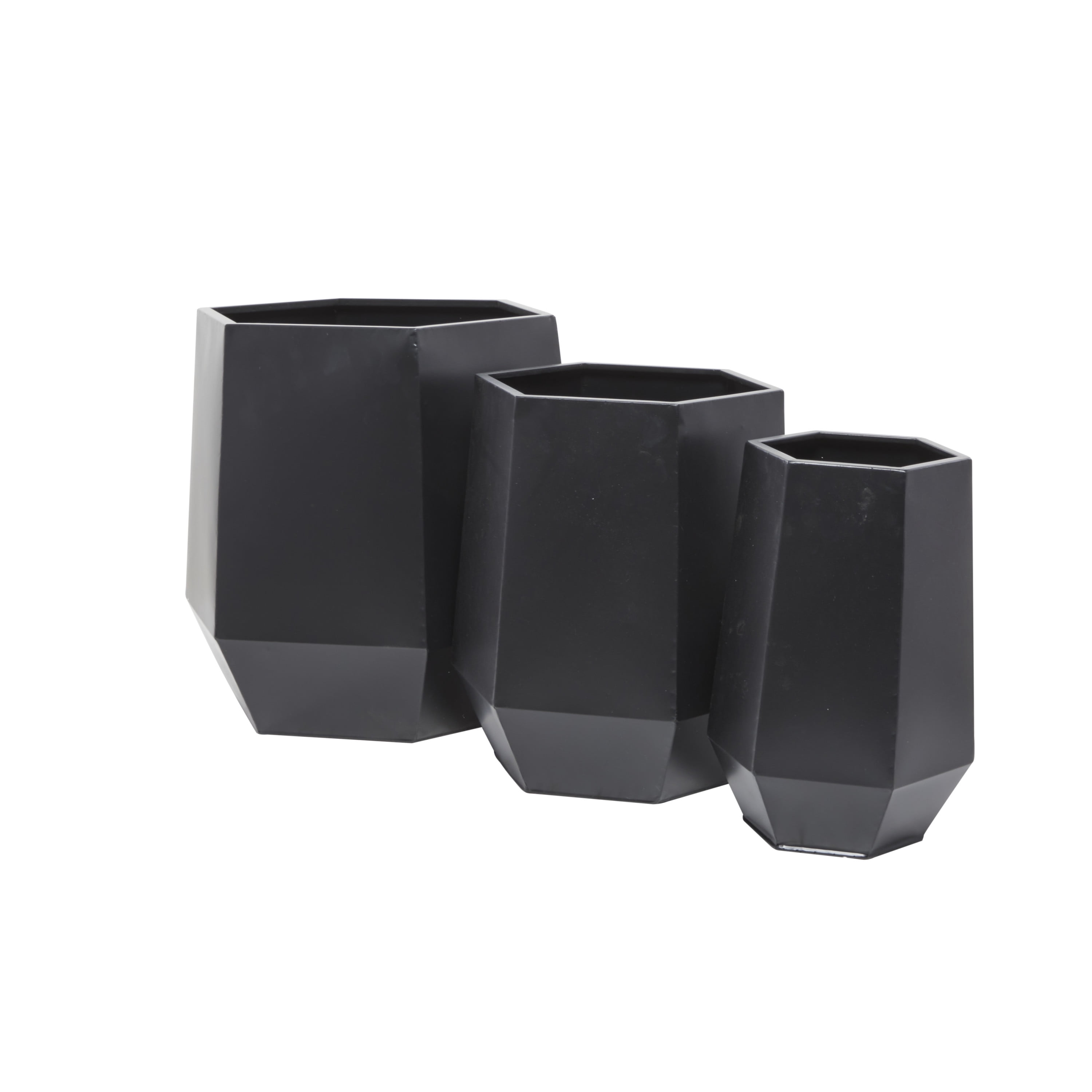 CosmoLiving by Cosmopolitan 18", 14", 9"W Indoor Outdoor Black Metal Planter (3 Count)