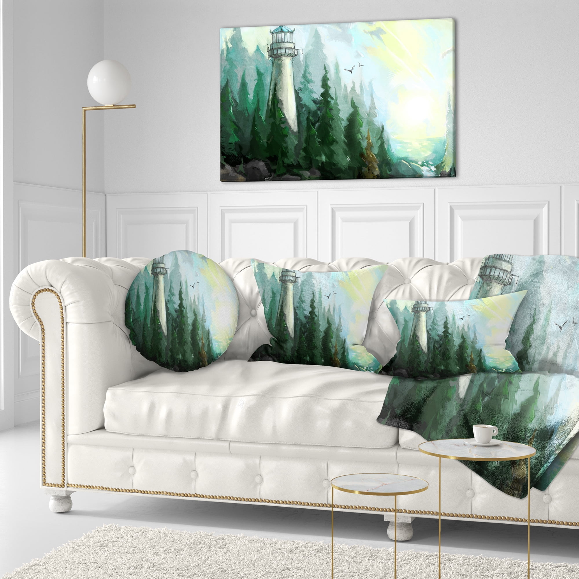 Designart Landscape with River and Trees - Modern Painting Throw Pillow - 12x20