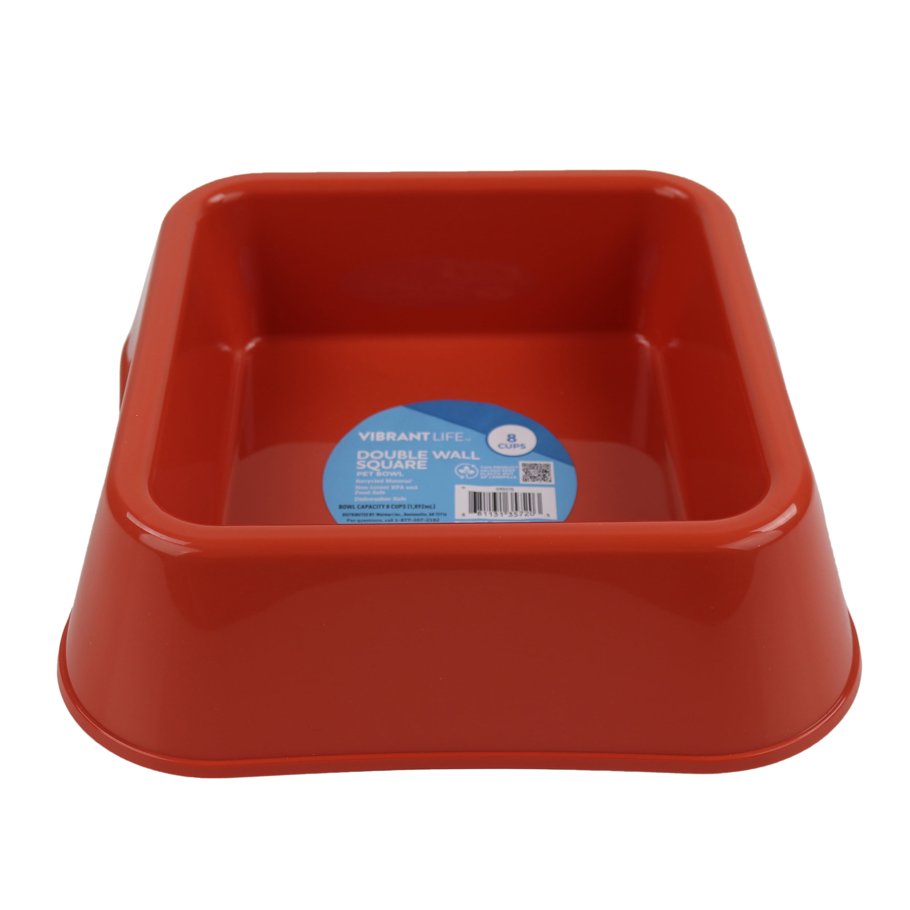 Vibrant Life 8Cup Square Plastic Dog Bowl, Orange