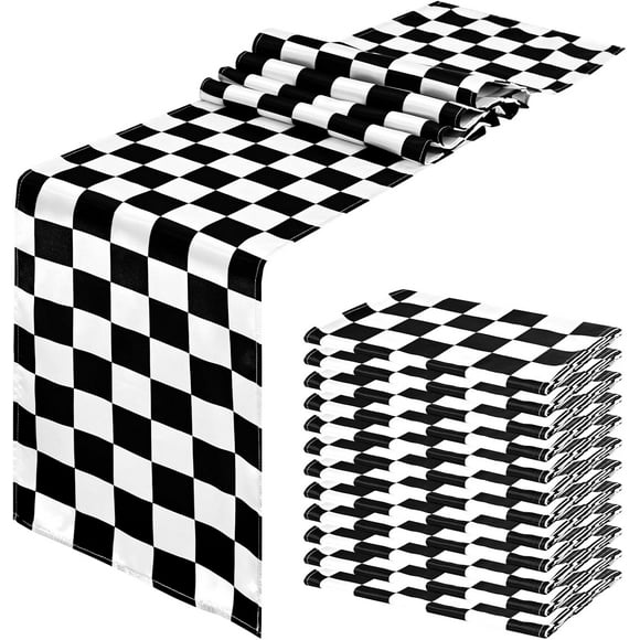 Striped checkered table runner polyester classic black and white checkerboard racing flag road theme elegant tablecloth design suitable for anniversary wedding birthday party decoration Indian fa