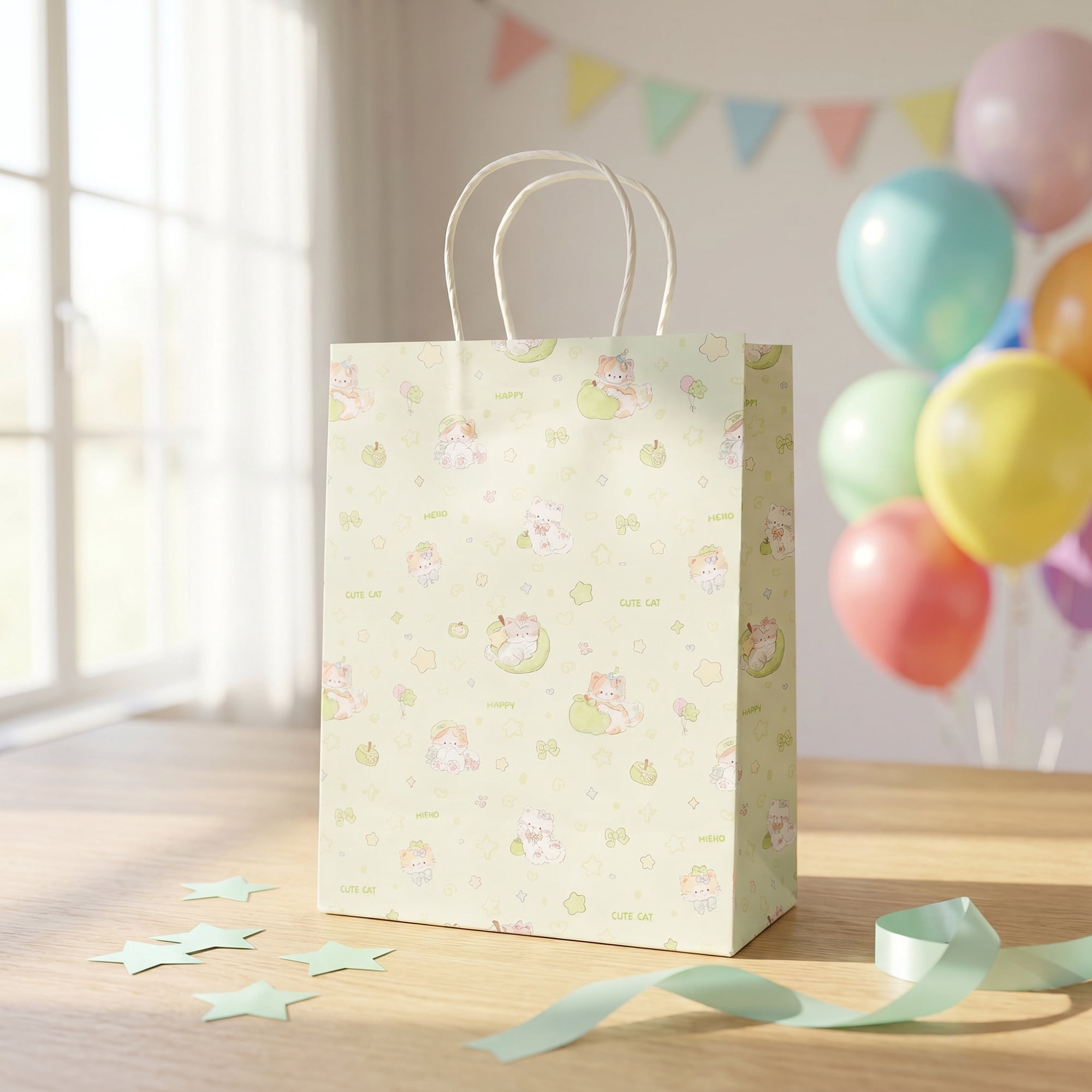 Unique Bargains 6Pcs Thick Cartoon Paper Gift Bags with Handles Green 8.3" x 4.3" x 10.6"
