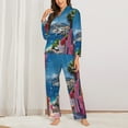 thumbnail image 2 of Pofeuu Colorful Mediterranean Village Print Womens Pajamas Set Long Sleeve Sleepwear Button Down Nightwear Soft Pj Lounge Sets Button Down Pajamas Women-Small, 2 of 7