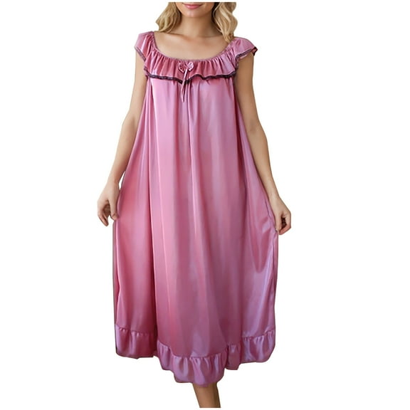 WQQZJJ Summer Women's Nightdress Solid Color Square Neck Sleeveless Nightgown Dress Sexy Lace Homewear Mid Calf Sleep Dresses