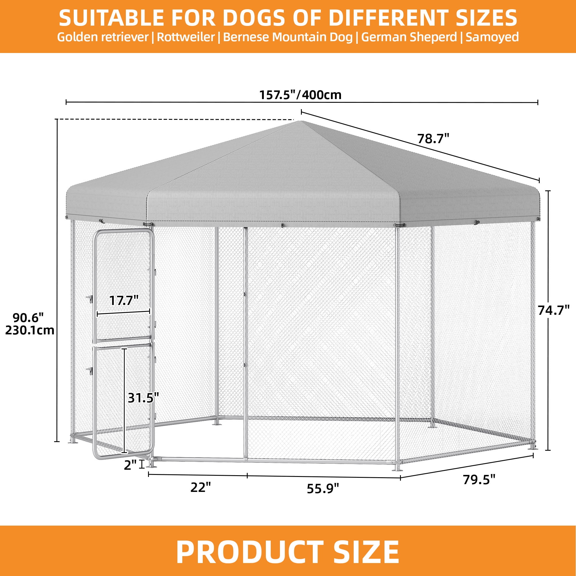 Craftian 13.1×11.2×7.6FT Outdoor Dog Kennel for Large Dogs, Pet Dog Run Enclosures for Dog Crate Outdoor Metal Galvanized Welded with Waterproof UV-Resistant Cover