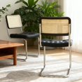 thumbnail image 2 of Set of 2 Black Faux Leather Rattan Dining Chairs with Chrome Legs, 2 of 10
