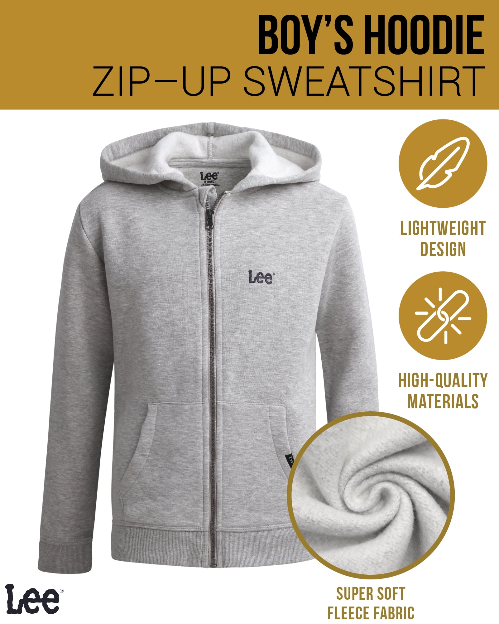 Lee Boys Zip Up Hoodie Lightweight Soft Hooded Sweatshirt for Boys Plain Hoodies 2 or 3 Pack