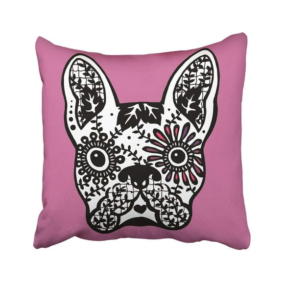 RYLABLUE Black Day French Bulldog Sugar Skull Frenchie Cute Dog Design White Dead Mexican Creative Pillowcase Throw Pillow Cover Case 16x16 inches