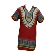 Mogul Men Women Dashiki African Top Blouse Loose Traditional Red Hoodie Tunic Dress XL
