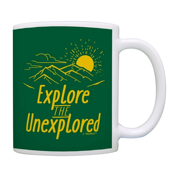 ThisWear Camping Gifts for Women Explore the Unexplored Mountain Mug Hiking Gifts for Men Adventure Mug Camp Themed Gifts Travel 11 ounce Coffee Mug Green
