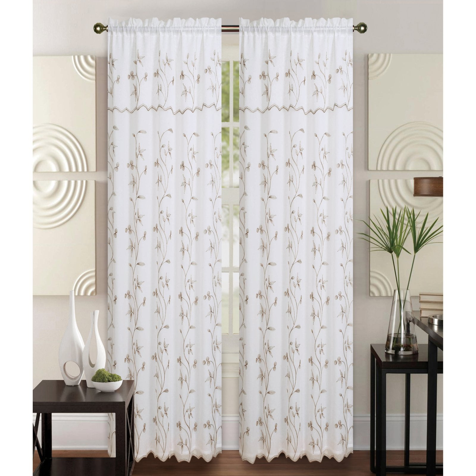 Alma Layer Embroidery Floral Flower Vine Decor Sheer Rod Pocket Curtain Valance - Picture 8 of 16