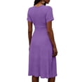 thumbnail image 5 of Ecqkame Summer Dresses for Women V Neck Short Sleeve Empire Waist Tummy Control Casual Long Dress Lightweight Flowy Vacation Dress Purple XXXL, 5 of 7