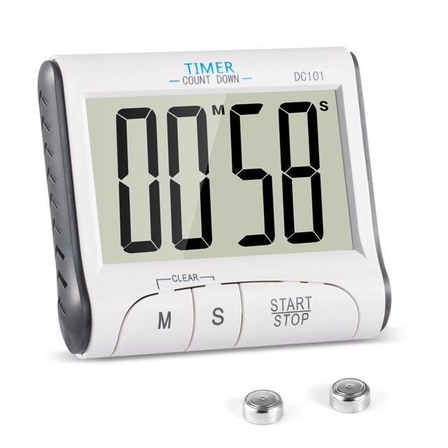 Temporizador de cocina, Temporizador de cocina electrónico magnético digital 24H Temporizador digital con alarma de sonido Pantalla LCD Temporizador de cuenta regresiva Soporte magnético - Blanco