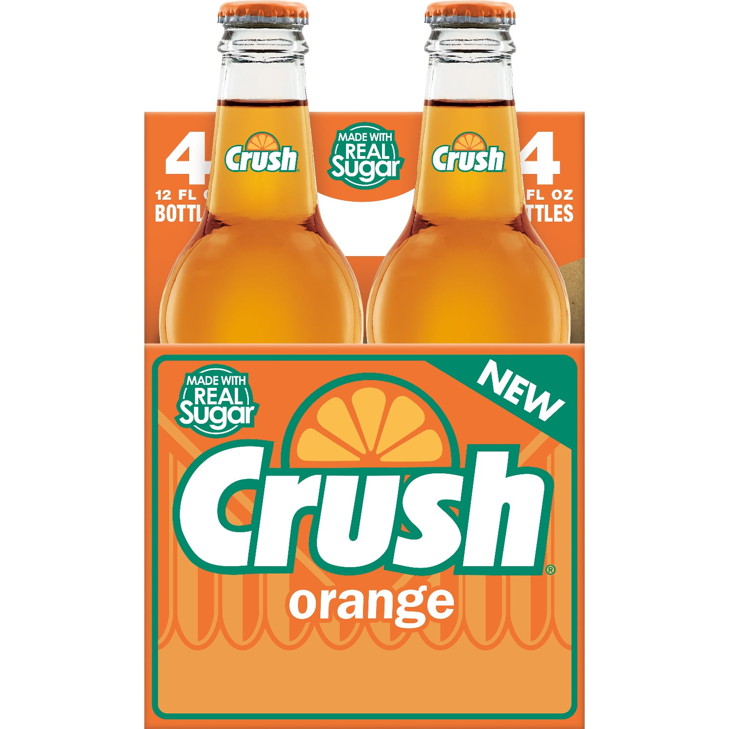 Crush Orange Soda Made with Sugar, 12 fl oz glass bottles, 4 pack 