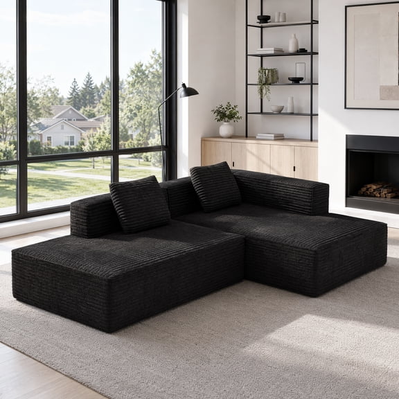 Meeyar 91" Boneless Modular Sectional Sofa with L Shaped Chaise, Cloud Couch for Living Room, Carbon Black