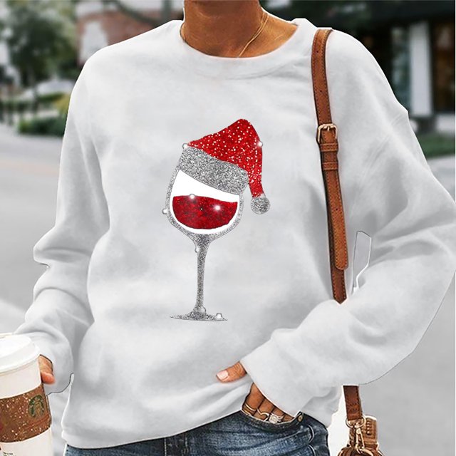 PVCS Sweat-Shirt Décontracté à Col Rond pour Femmes Impression de Noël à Manches Longues