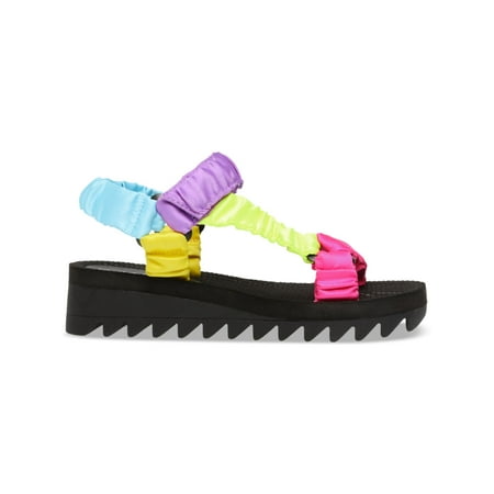 

WILD PAIR Womens Black Slip Resistant Strappy Kendie Round Toe Wedge Slip On Slingback Sandal 5.5 M