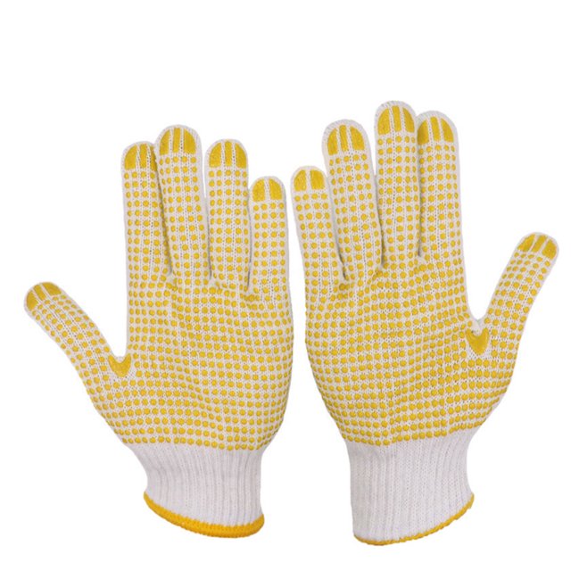 Guantes, guantes de trabajo antideslizantes de hilo de algodón con puntos de PVC para la construcción de jardinería mecánica de pintor, amarillo 12 pares Jumpingount AF000096-02