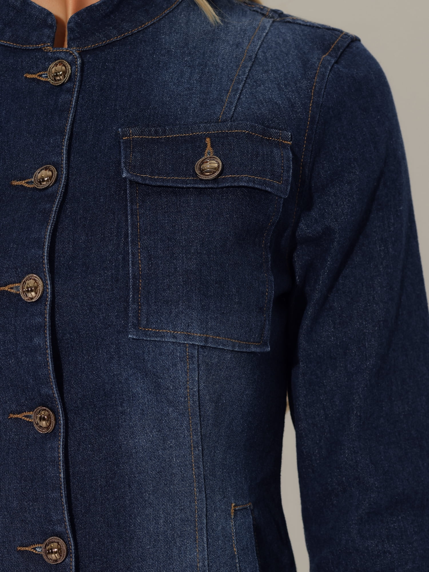 DARING DIVA Women's Classic Stand Collar Denim Jacket XS Dark Blue