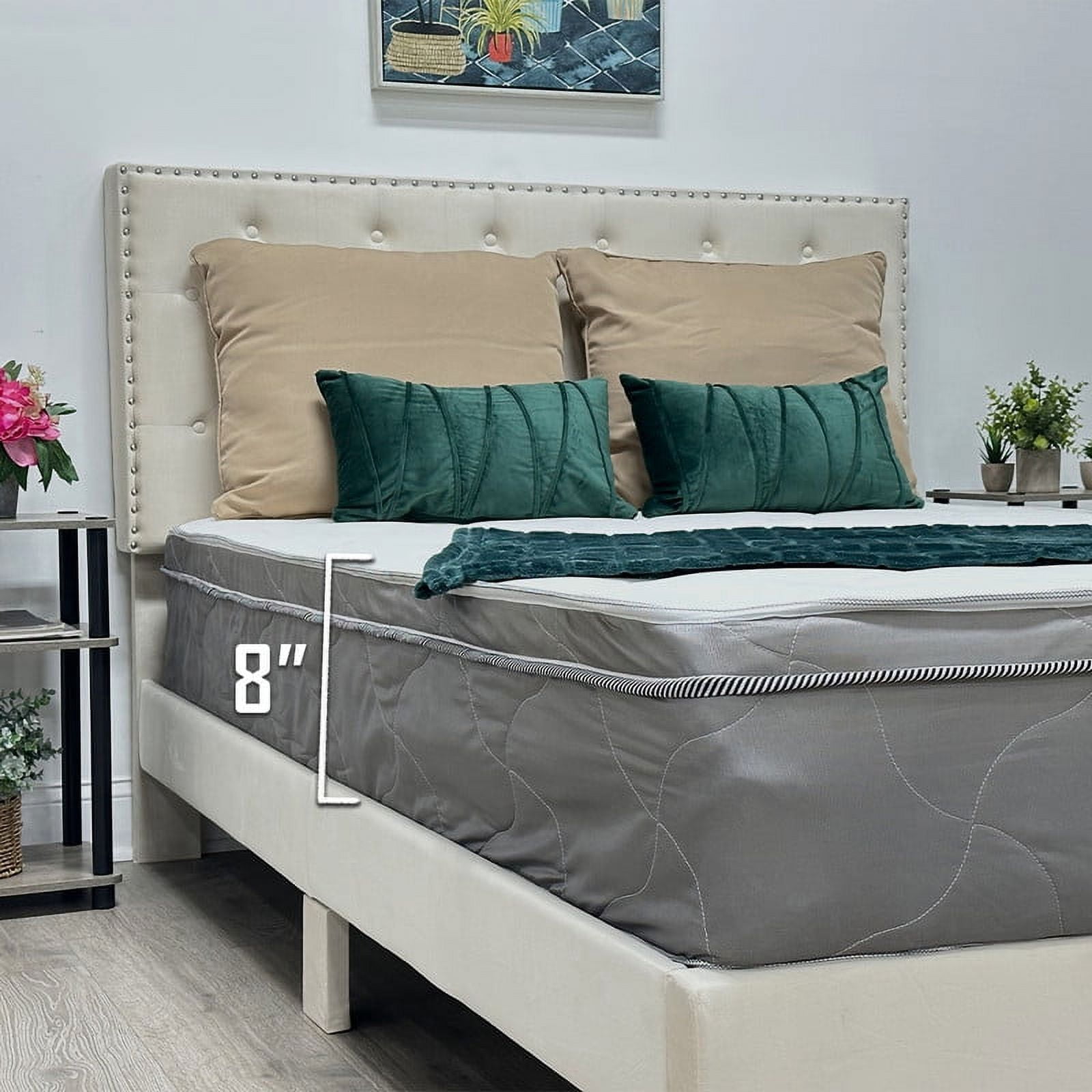 Oliver & Smith 8 Inch Full Size Mattress – Hybrid Bonnell Springs and High Density Foam – Medium Firm Euro Top Mattress in a Box – Polyester Cover – Ideal for Bunk Beds & Guest Rooms