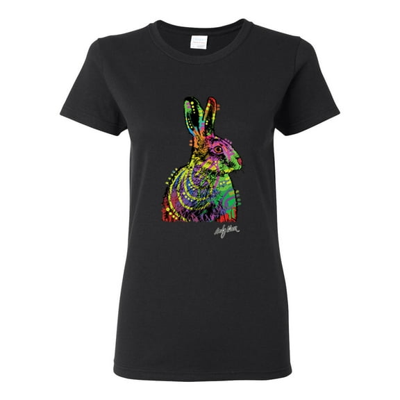 Colorful Rainbow Rabbit Animal Lover Womens Graphic T-Shirt, Black, Small