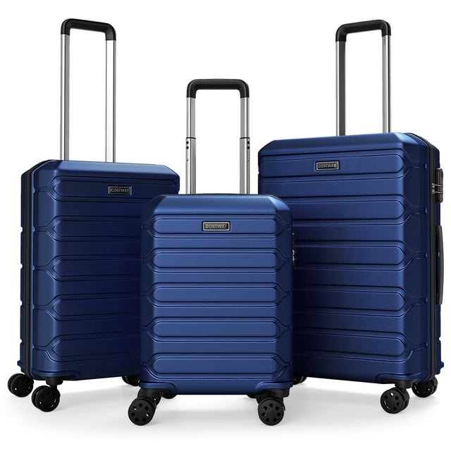 Costway 3-Piece Hardside Luggage Set (20/24/28 Inch) with 8-Spinner Wheels, 3-Digital Lock Navy