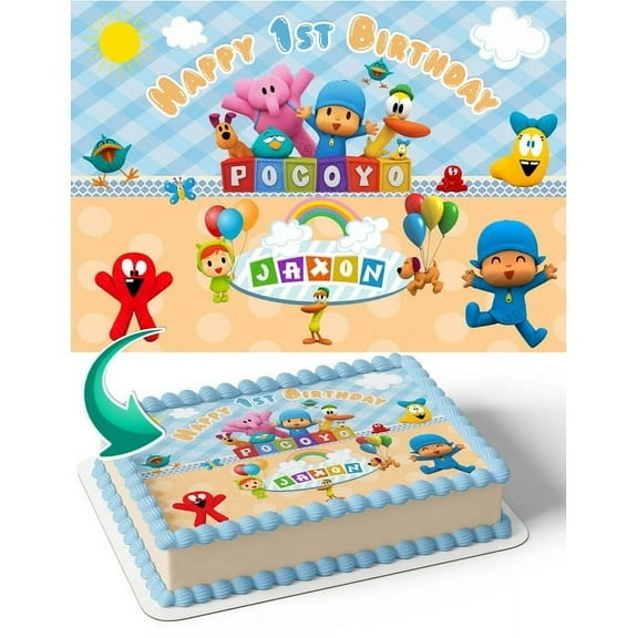 SugarMeLicious Pocoyo PC Cake Image Topper, Personalized 1/4 Sheet Birthday Cake Banner for Parties, Edible Cake Image Topper