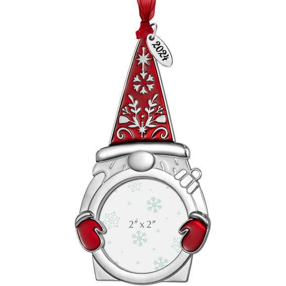 shiyou-Christmas Tree Ornaments 2 inch Picture Frame Memorial Hanging Pendant Forever&Always Metal Photo Frame Insert for Picture 2024 Holiday Keepsake Gift (Gnome 2024)