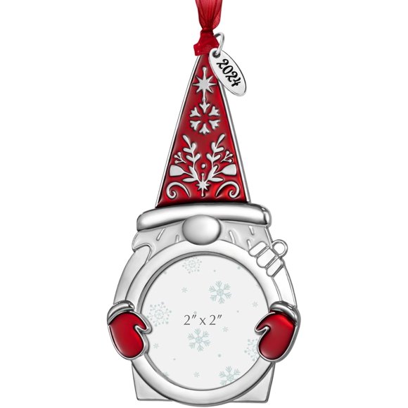 shiyou-Christmas Tree Ornaments 2 inch Picture Frame Memorial Hanging Pendant Forever&Always Metal Photo Frame Insert for Picture 2024 Holiday Keepsake Gift (Gnome 2024)