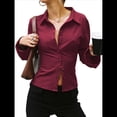 thumbnail image 1 of Camisas de Mujer con Botones, Larga A Rayas, Cuello, Blusas Informales de Trabajo, Conjuntos Modernos Rojo S, 1 of 9