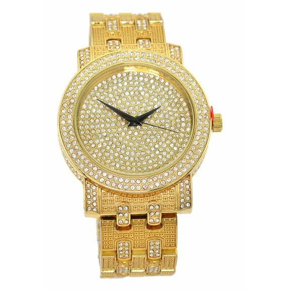 Men's  Gold tone  Heavy ice out Clubbing watch 48mm 15mm thick case.