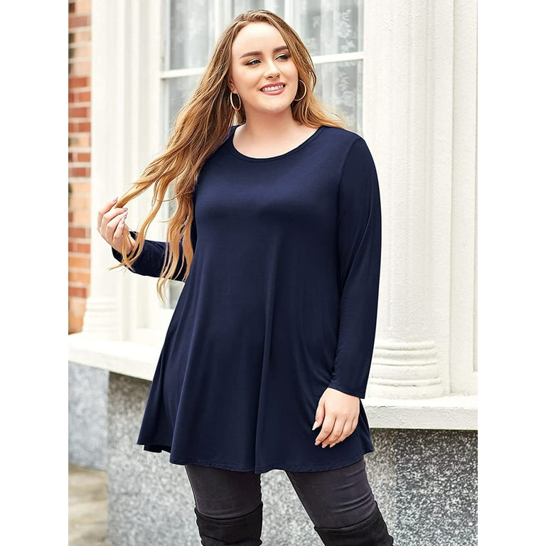 Jeg var overrasket Pebish Laboratorium LARACE Plus Size Tunic Tops Long Sleeve Shirts for Women Swing Flowy Loose  Fit Clothes for Leggings Navy Blue 4X - Walmart.com