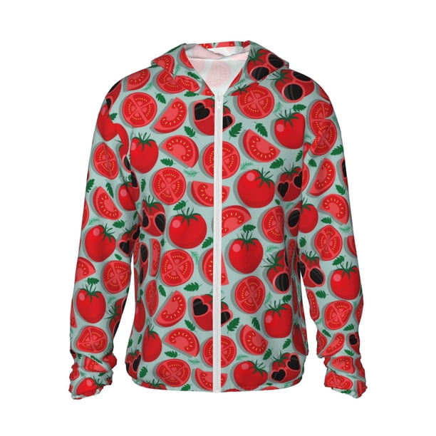 Balery Cute Tomato Sudadera ligera de manga larga con capucha y protección solar UPF 50+ para hombre y mujer, ideal para pesca y running-Small