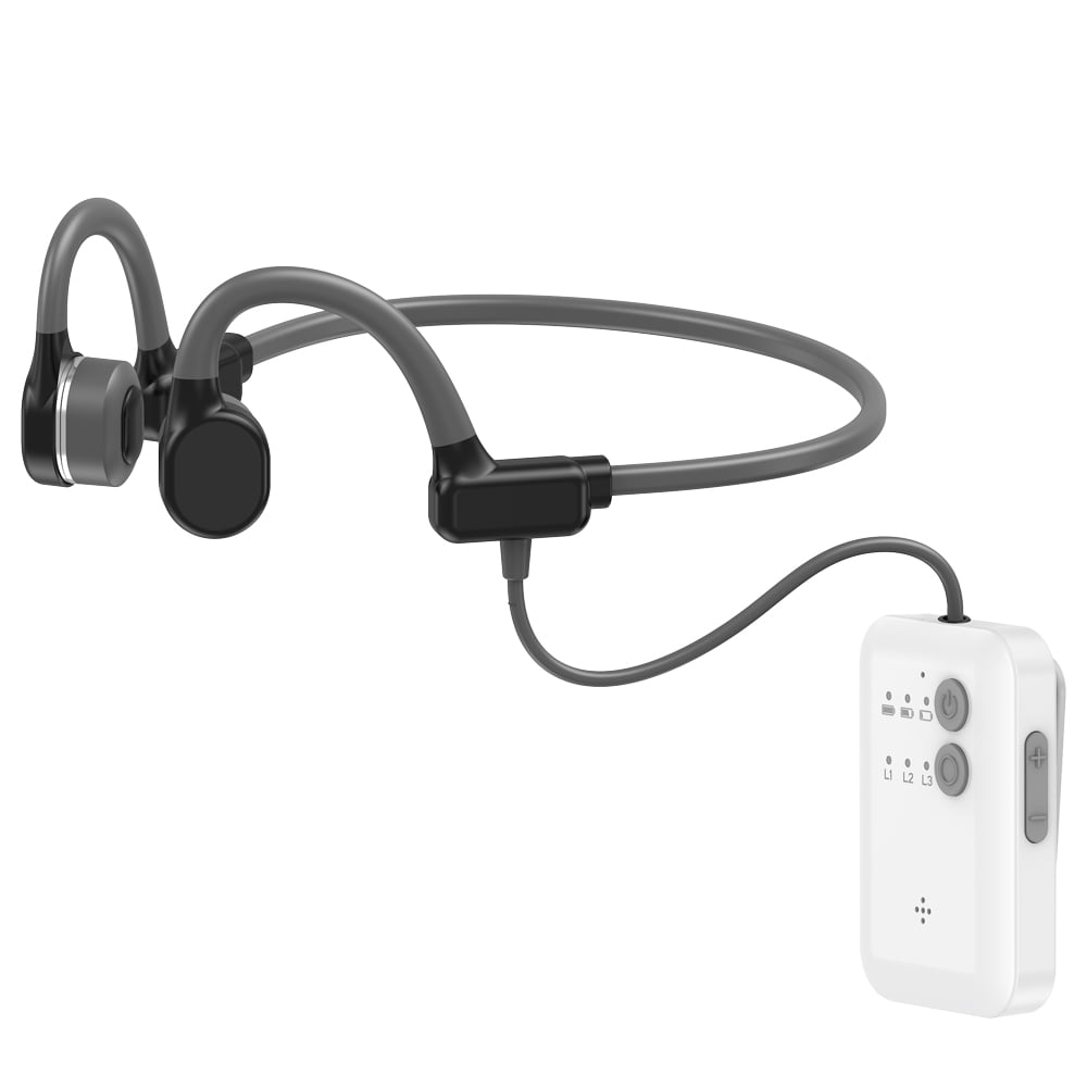 Bone Conduction Personal Sound Amplifiers with Dual Earphone Kits, Rechargeable Portable Sound Amplifying Device with 3 Sound Modes & Independent Left Right Volume Control