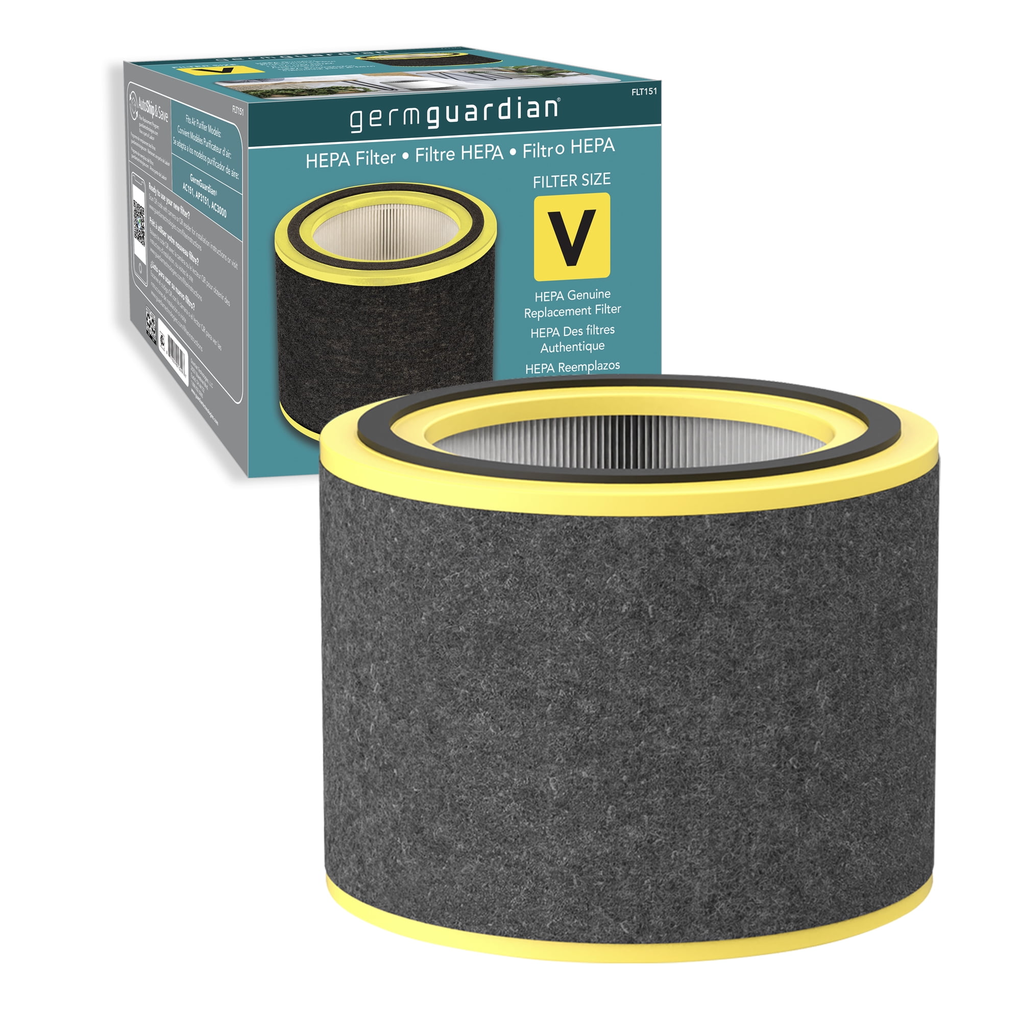 GermGuardian Air Purifier Replacement Filter V, FLT151, HEPA Pure, 1095 Sq ft., AirSafe Series, AC151