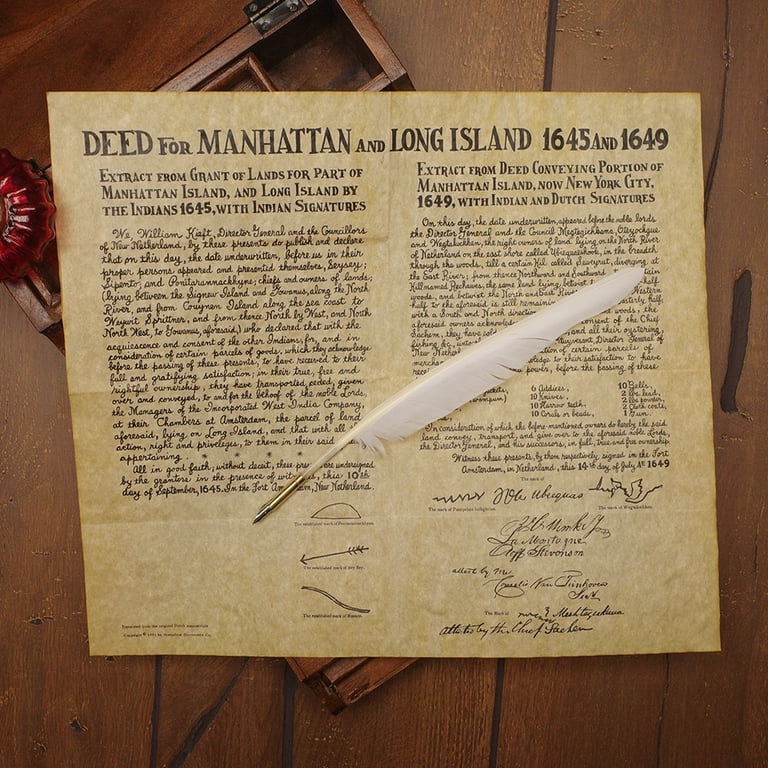 Manhattan Long Island Deed Parchment Paper Poster New York Home Decor Wall Art