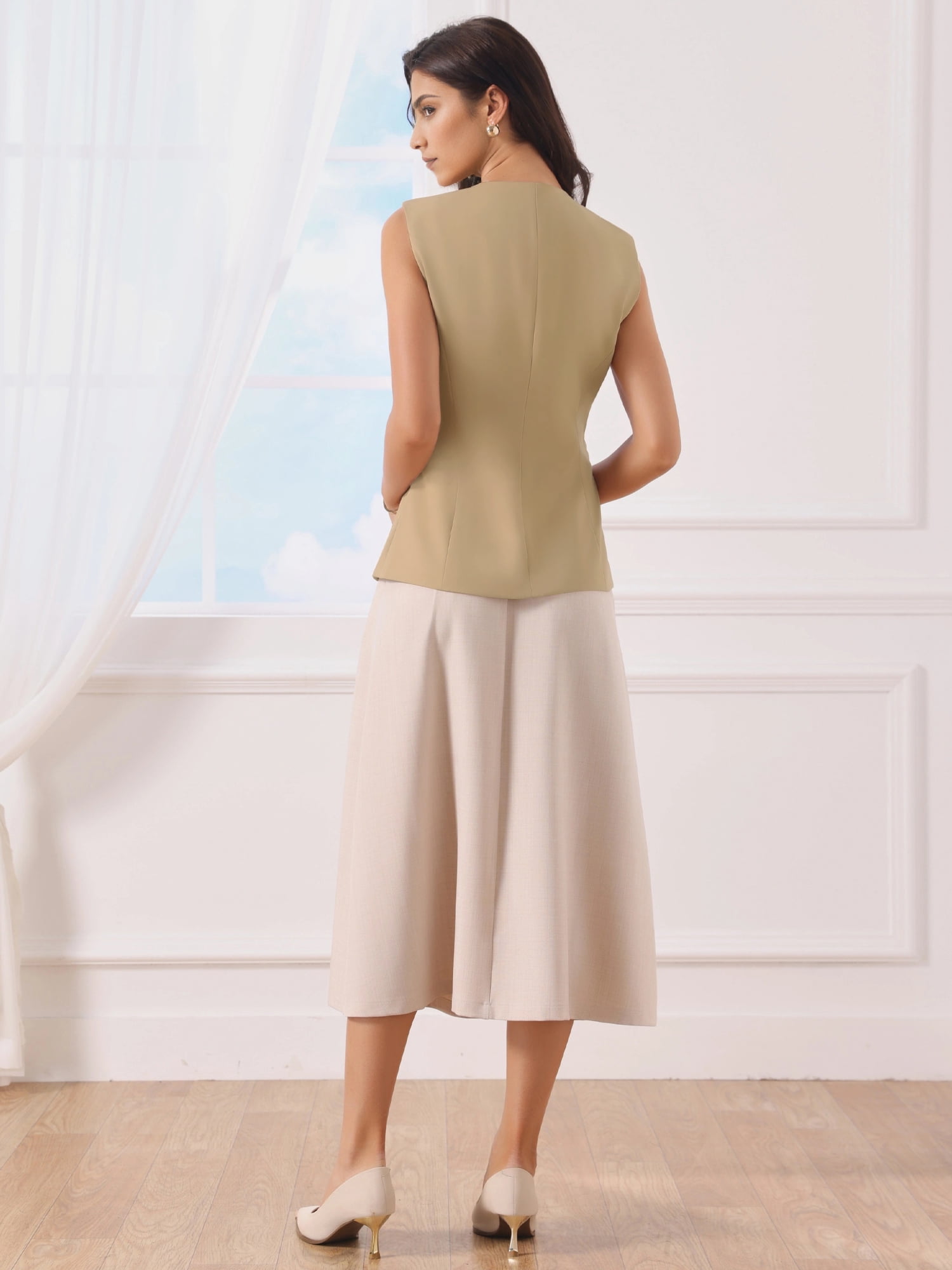 DARING DIVA Women's Work Sleeveless Button Down Blazer Waistcoat 2XL Khaki